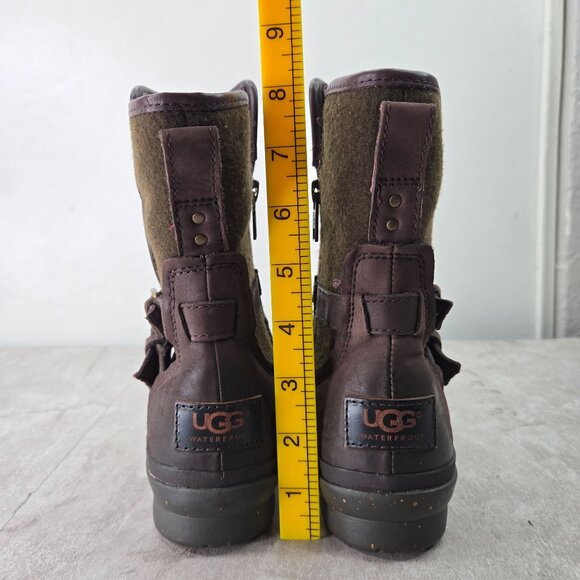 UGG Moto Ankle Boots 6 Dark Brown Leather Grunge Buckle Biker Shearling Booties - Picture 4 of 13